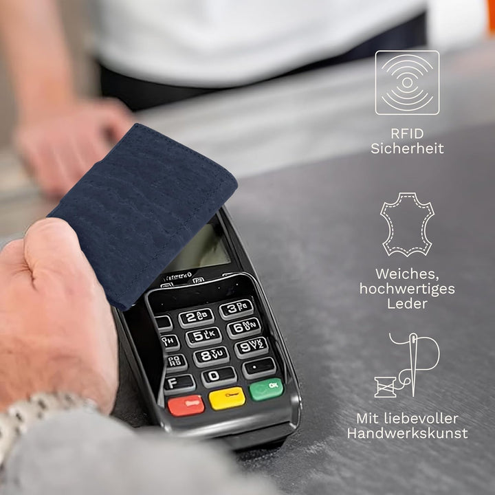 DONBOLSO Geldbörse Korkleder Slim Wallet | Münzfach & RFID Schutz | 11 Karten | Minimalistische Port