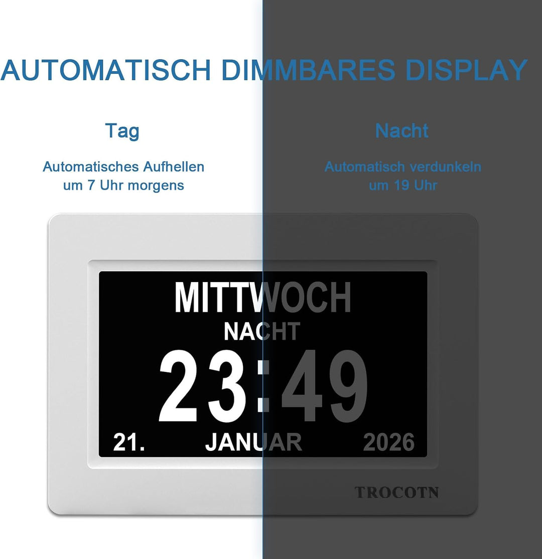 TROCOTN 7 Zoll Digitaluhr Tagesuhr Grosses Display Wecker Wanduhr (weiss) 7 Zoll Weiss, 7 Zoll Weiss