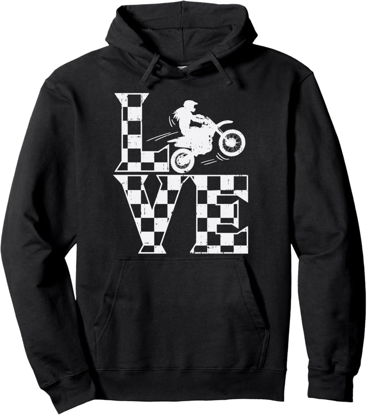 Love Dirt Bike Girl Checkered Flag Motocross Track Race Gift Pullover Hoodie