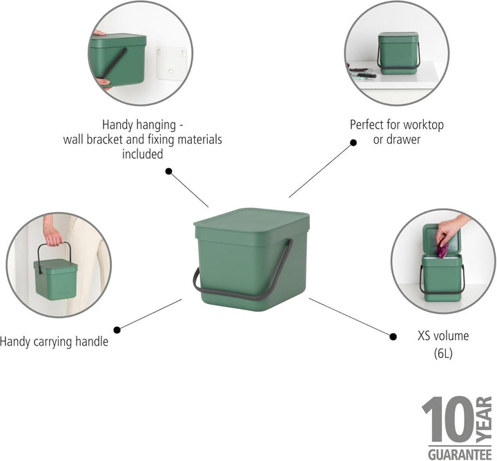 Brabantia Bioeimer, Tannengrün, 6 Liter Fir Green 6 Liter Mülleimer, Fir Green 6 Liter Mülleimer