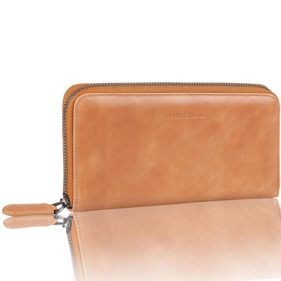 VISOUL Premium Brieftasche Echtleder/Italienisches Leder mit RFID-Schutz, XL Geldbörse für Herren Kh