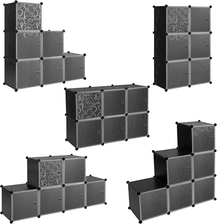 WOLTU Schuhboxen stapelbar, Schuhregal mit 6 Stapelboxen, Aufbewahrungsbox mit Tür, DIY Steckregal,