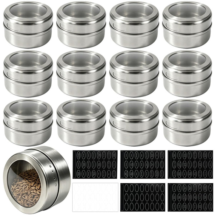 12 Stück Gewürzgläser mit Gewürzaufklebern Edelstahl Gewürzdosen Magnetische Gewürzgläser Praktisch