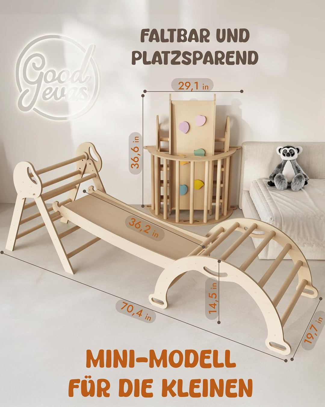 Goodevas Montessori Kletterdreieck Set Ivory 5-in-1 Art set, Ivory 5-in-1 Art set