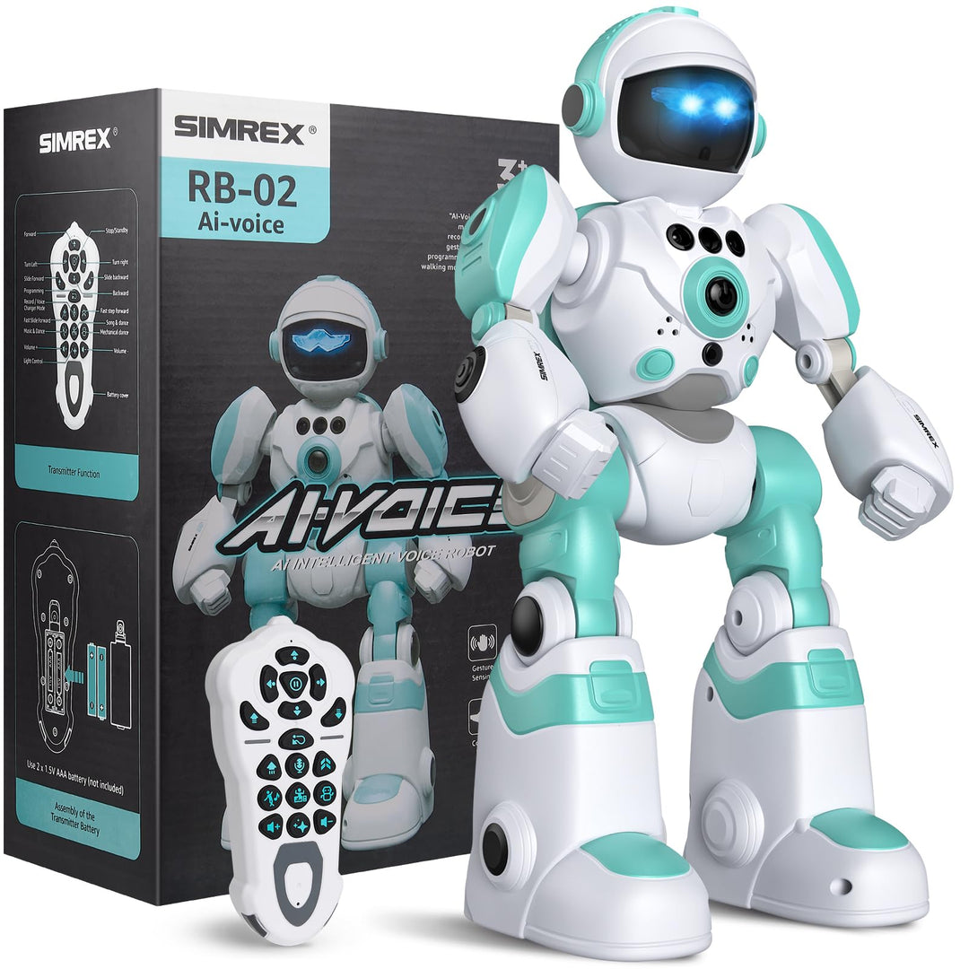 SIMREX Roboter Kinder Spielzeug, wiederaufladbar und projizierbar, RC-Roboter mit LED-Augen und Musi