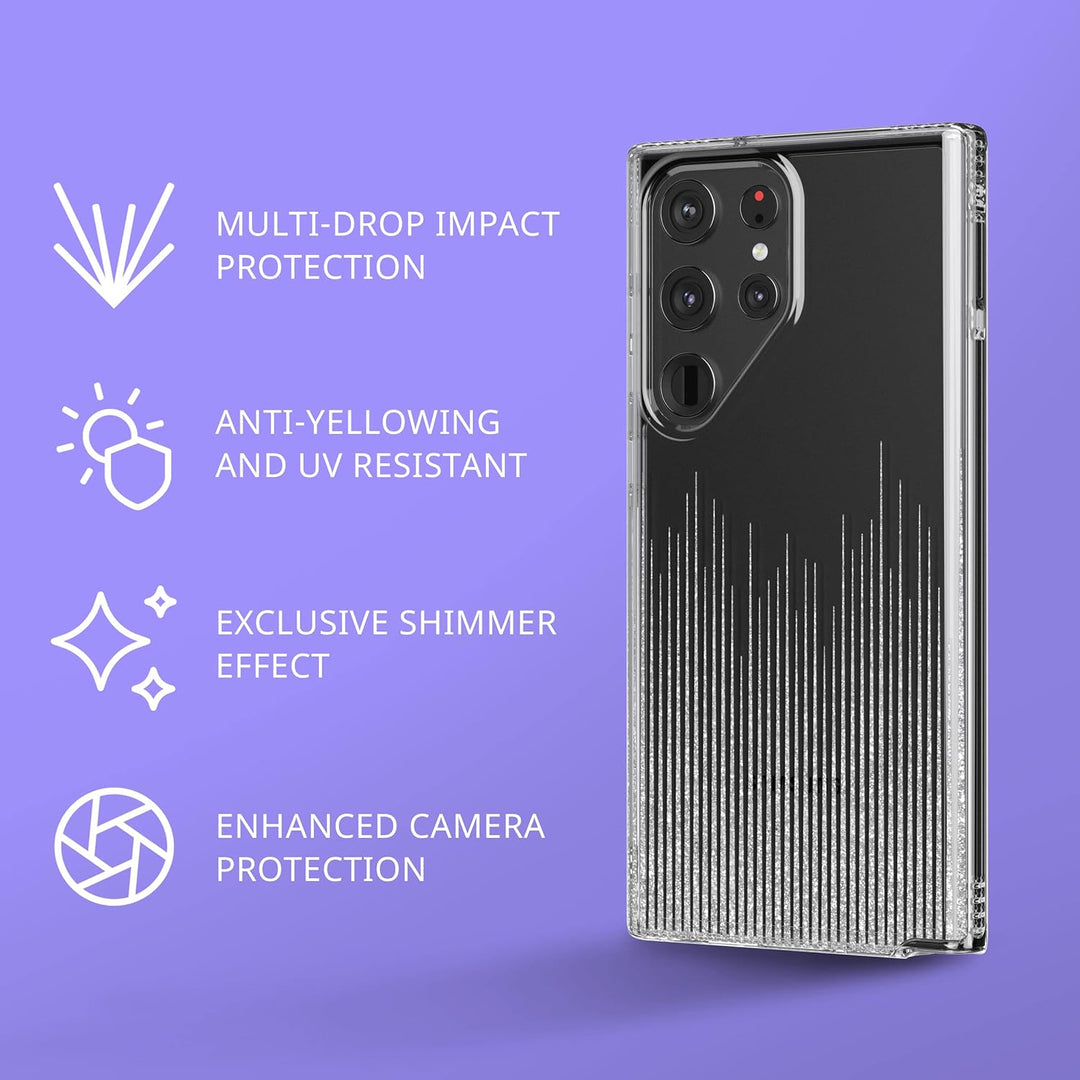 tech21 Evo Sparkle Schutzhülle für Samsung Galaxy S23 Ultra – Sparkle Rain Kratzfeste Handyhülle mit