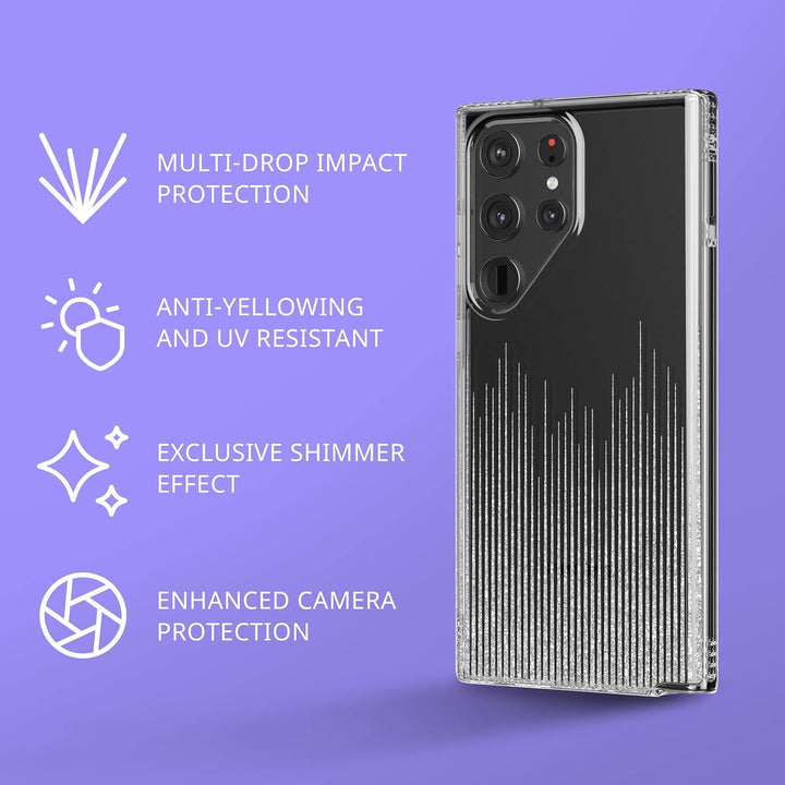 tech21 Evo Sparkle Schutzhülle für Samsung Galaxy S23 Ultra – Sparkle Rain Kratzfeste Handyhülle mit