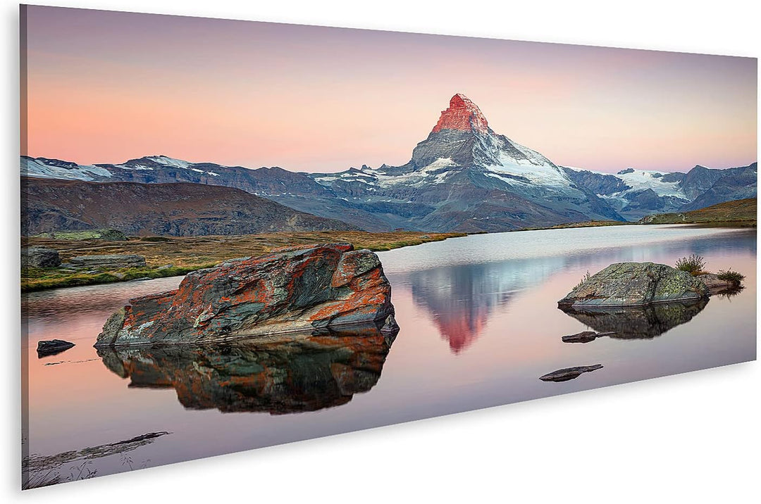 islandburner Bild auf Leinwand Matterhorn Schweizer Alpen Landschaft Bilder Wandbilder Poster 120L x