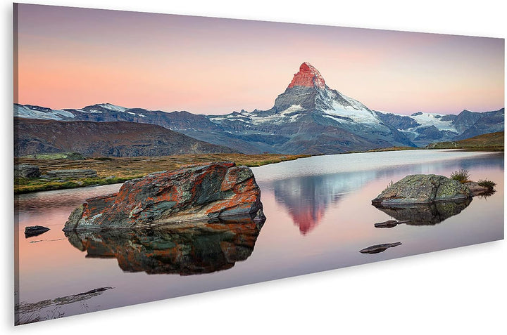 islandburner Bild auf Leinwand Matterhorn Schweizer Alpen Landschaft Bilder Wandbilder Poster 120L x