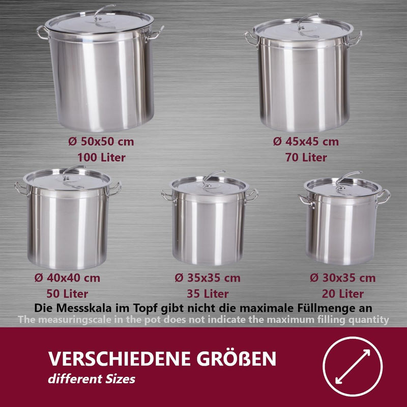 Gastronomie Kochtopf Suppentopf - 20 bis 100 Liter Edelstahl Kochtöpfe - ideal geeignet für ALLE Her