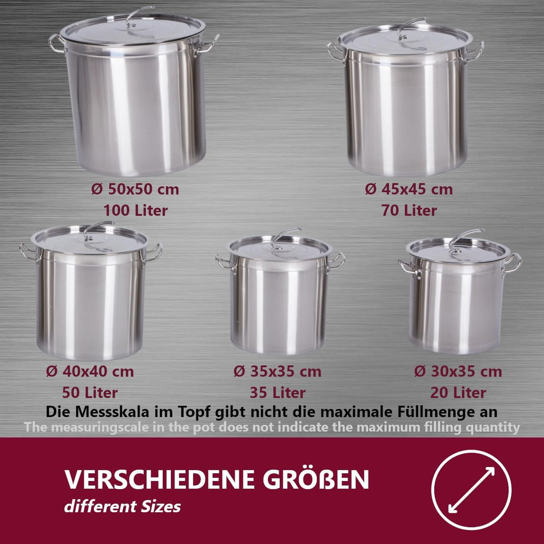 Euro Tische Gastronomie Kochtopf gross Suppentopf - Ø 35 x 35 cm Edelstahl Kochtöpfe 35l - ideal gee