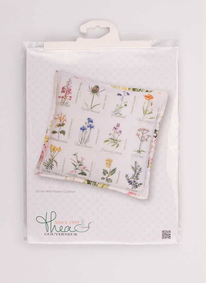 Thea Gouverneur - Kreuzstich-Set - Kissen mit Wildblumen - Aida - 16 Count - Für Erwachsene - 2074A