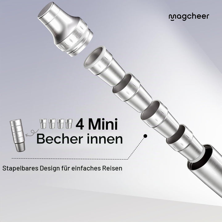 Magcheer Cocktail Shaker Set mit Stapelbaren Bechern 900ml Premium Edelstahl Frostsicherer Doppelwan