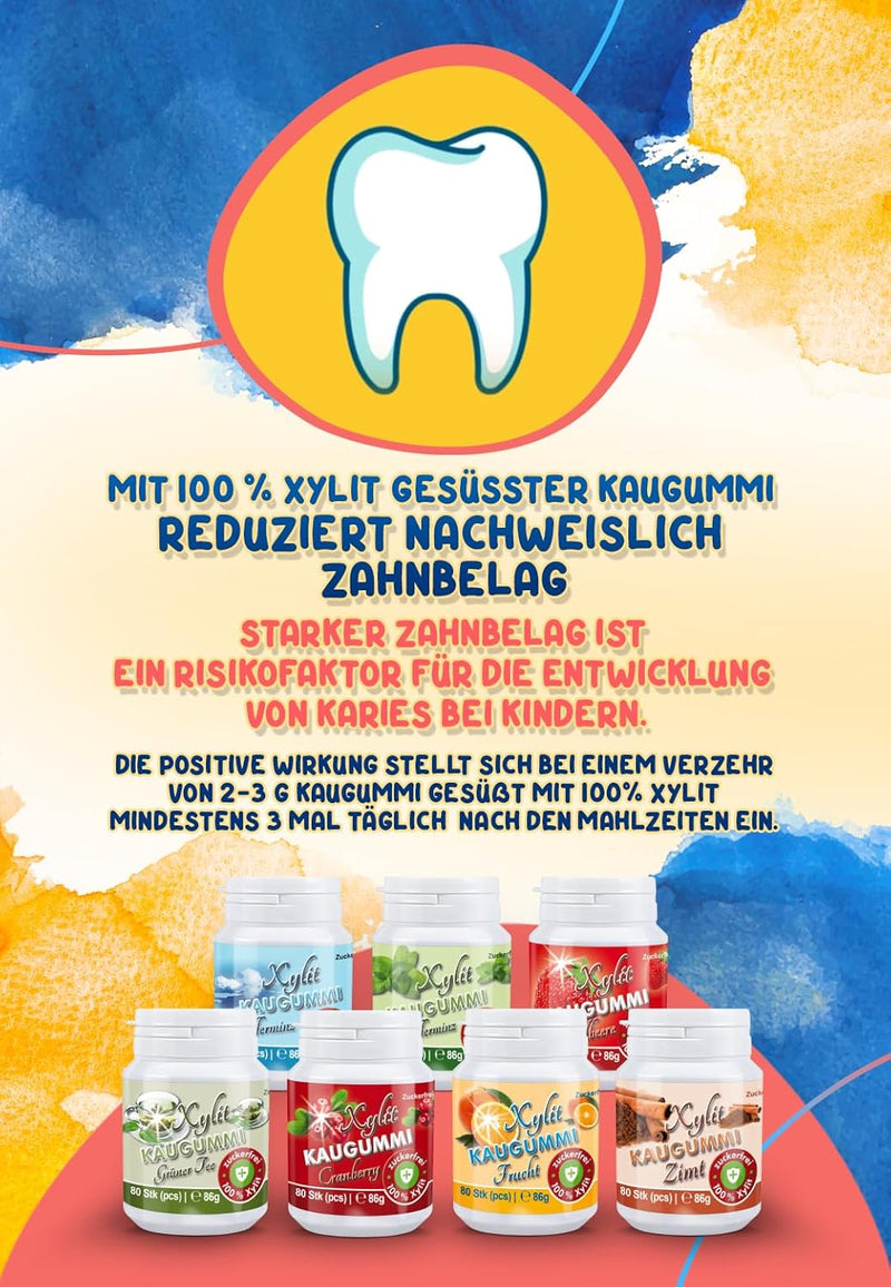 Xylitquelle Zahnpflegekaugummi PFEFFERMINZ | 6 x 80 Stk | 100% Xylit für angenehmen Atem | zuckerfre