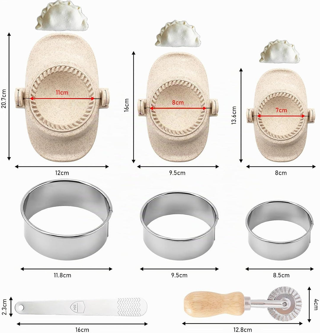 Dumpling Maker Set 8-teilig, 3 Grössen Ravioli- &amp; Teigtaschenformer mit Teigschneider, Edelstahl Fül