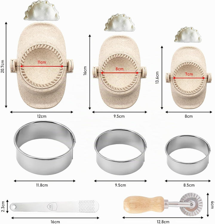 Dumpling Maker Set 8-teilig, 3 Grössen Ravioli- &amp; Teigtaschenformer mit Teigschneider, Edelstahl Fül