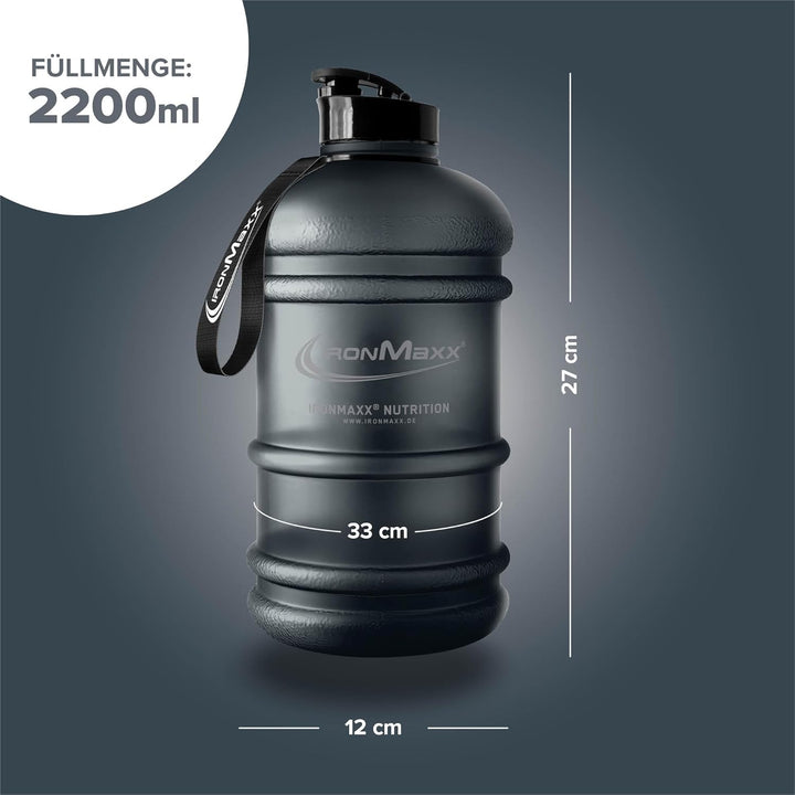 IronMaxx Water Gallon - Frosted Deep Black 2200ml | BPA & DEHP frei | auslaufsichere Trinkflasche mi
