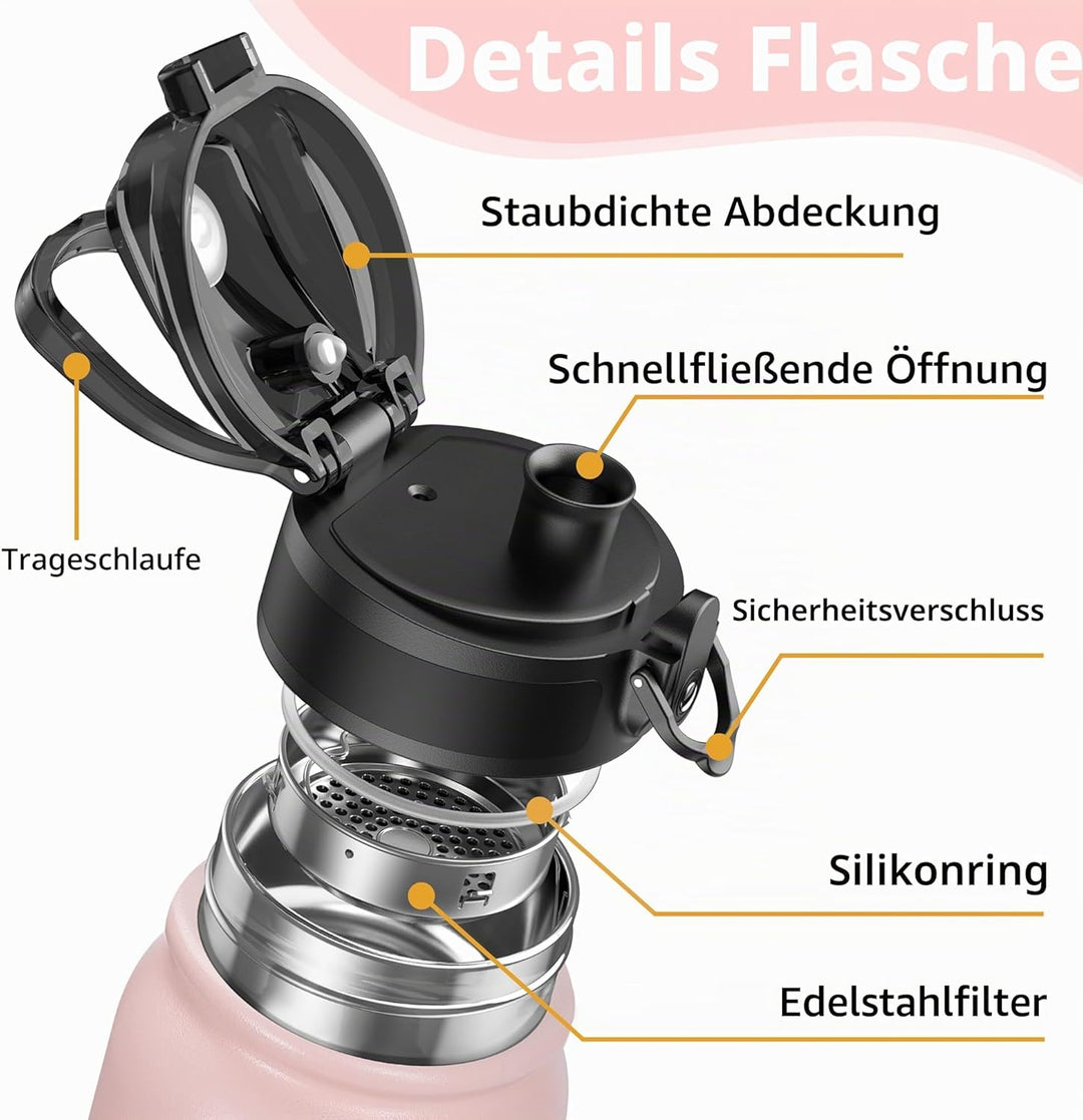 OLDLEY 600ml/20oz Edelstahl-Wasserflasche, Doppelwandige Vakuumflasche, Hält Getränke Heiss und Kalt