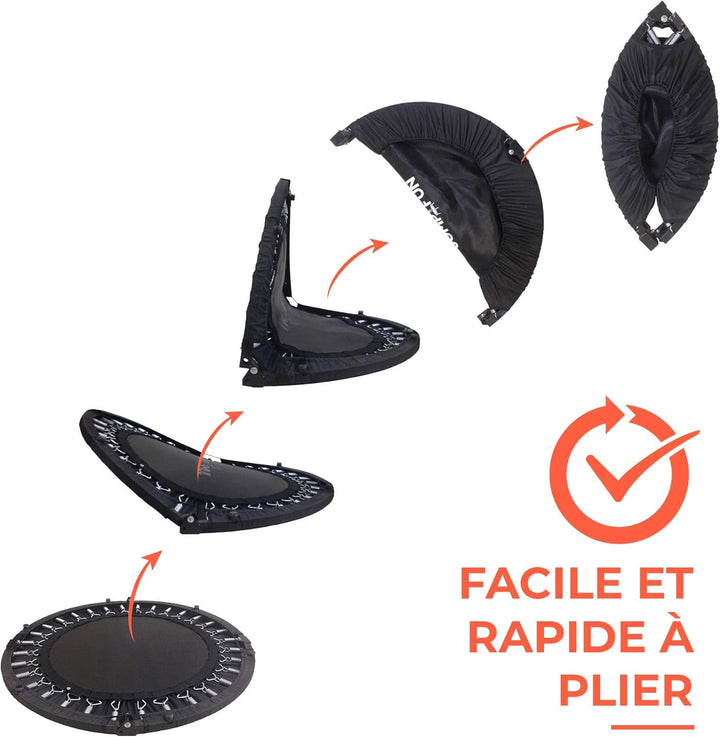 JUMP4FUN Mini-Trampolin, Fitness, faltbar, Doppel-Bar – Ø 122 cm, Grau