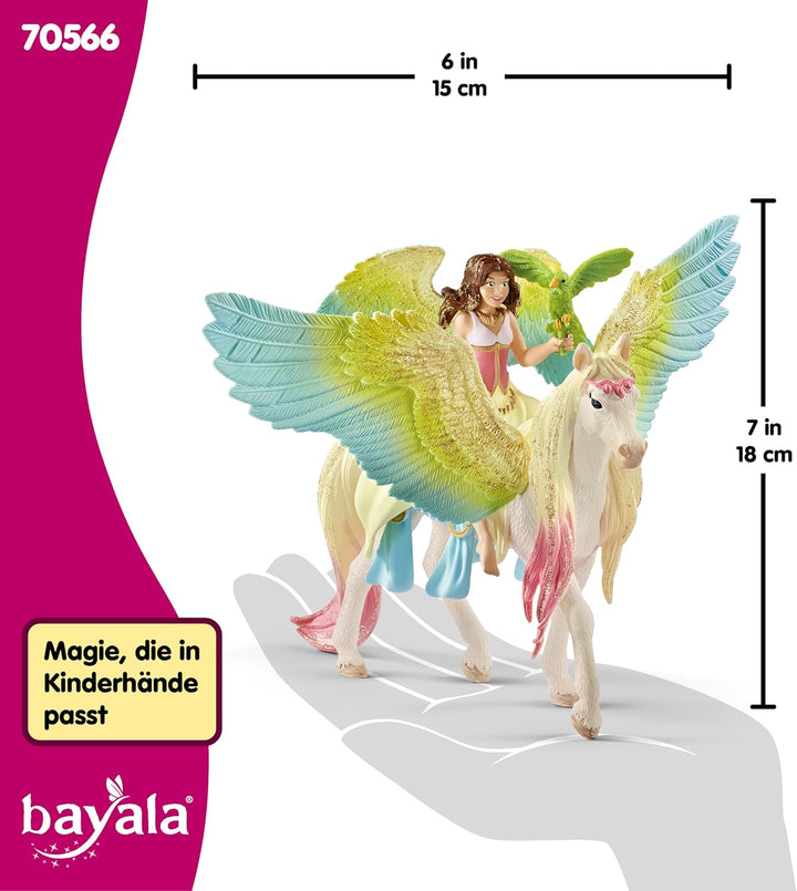schleich BAYALA 70566 Fee Surah und Einhorn Glitzer Pegasus 3-Tlg Spielset - Einhorn mit Flügel und