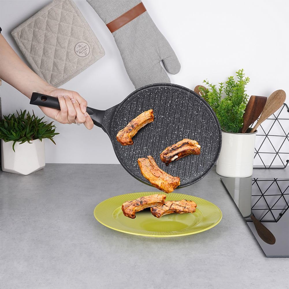 orion group Grillpfanne Grill Pfanne Aluminiumguss Antihaftbeschichtete für Gas Induktion Ø 27 cm GR