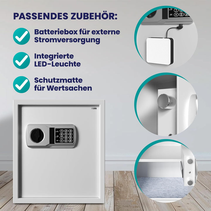 DEUBA® XXL elektr. Tresor 35x40x40cm 4mm Türstärke Doppelstahlbolzen Innenbeleuchtung inkl. Montagem