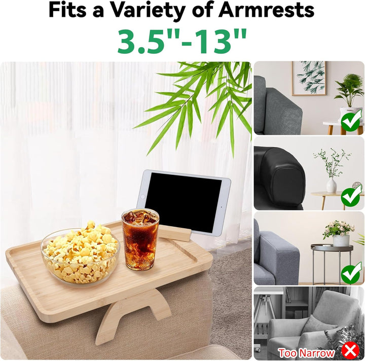Sofa Armlehne Tablett Faltbarer mit 360° Drehbarer Handyhalterung Holz Bambus Sofa-Armlehne Tragbare