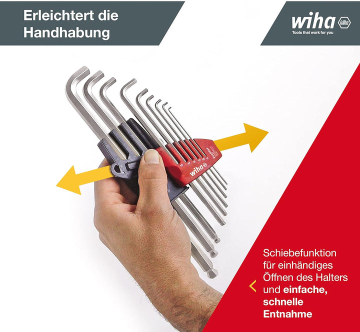 Wiha Stiftschlüssel Set mit ProStar Halter (07185) 10tlg. I Innensechskant Satz mit Kugelkopf I Inne