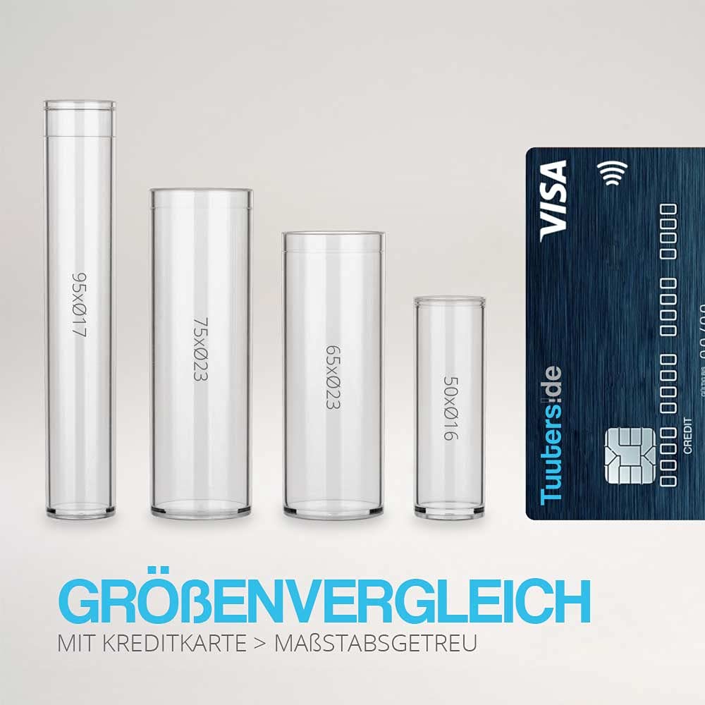 Tuuters 100x Kunststoff Reagenzgläser mit Korken, Kunststoffröhrchen, zylinderförmig, 23ml (75 x Ø23