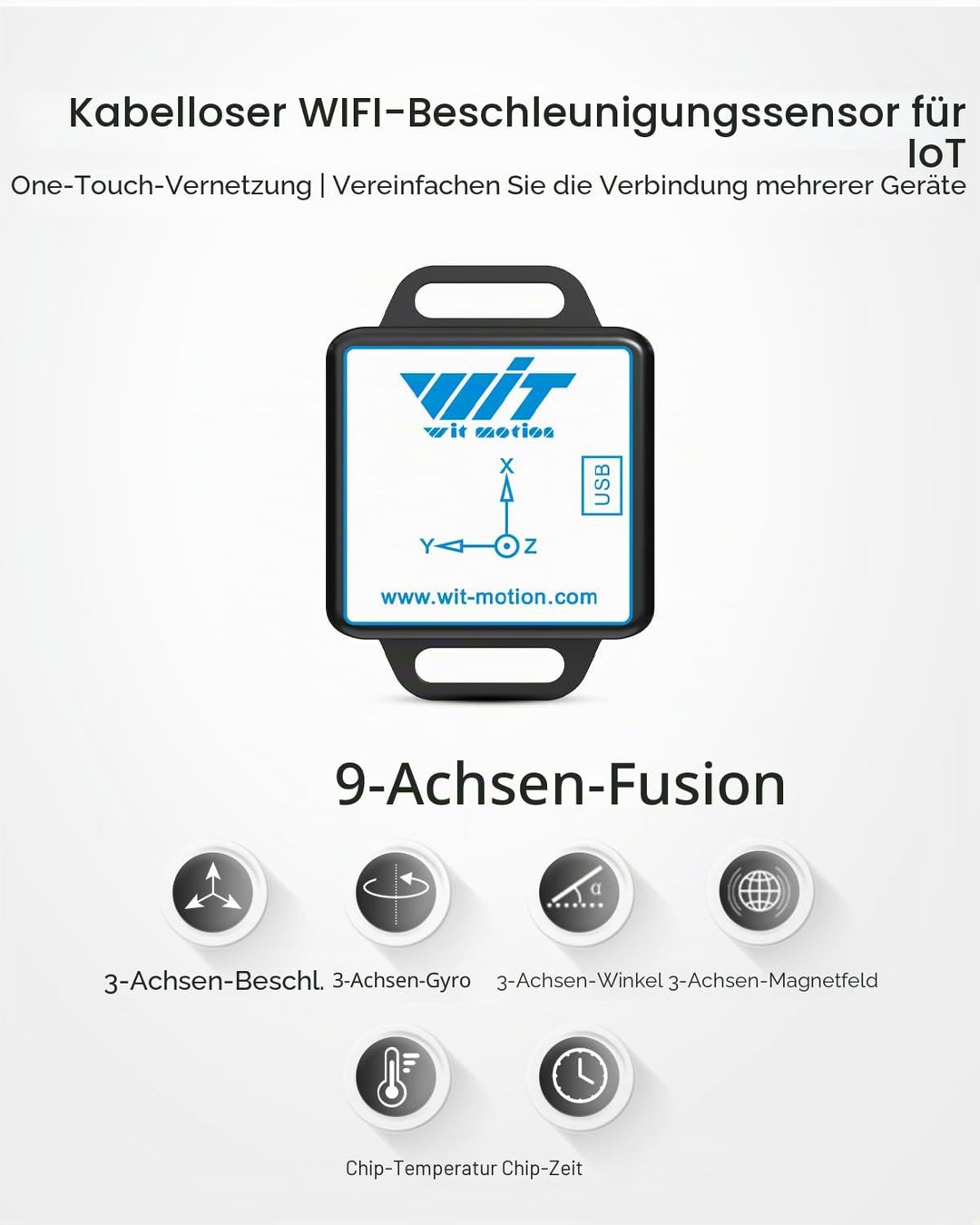 WitMotion WT901WIFI Generation 3 9-Achsen-Beschleunigungsmesser, 3-Achsen-Winkelgeschwindigkeit+ Bes