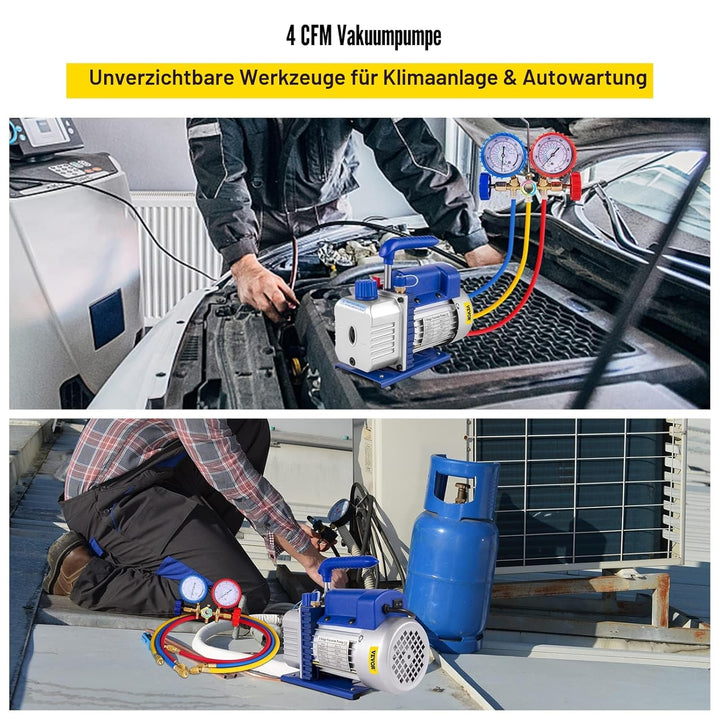 Olibelle Vakuumpumpe 4CFM,Vakuumgeräte Manifold Gauge Set für HVAC/Auto AC Kältemittelaufladung, Gee