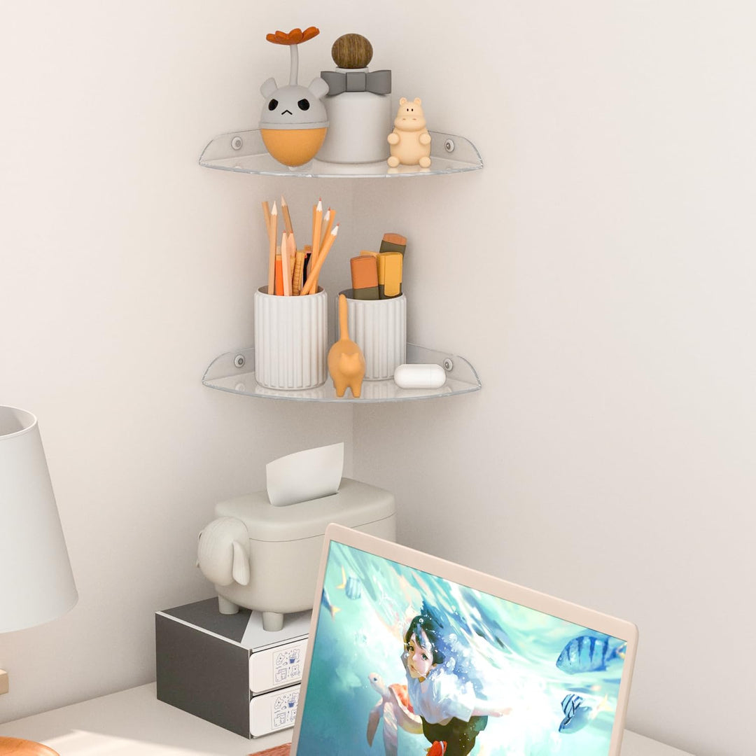 24x24CM Acryl Ecke Floating Regal Set von 2, Klare Ecke Wand Regal für Home Decor, Lautsprecher, Sic