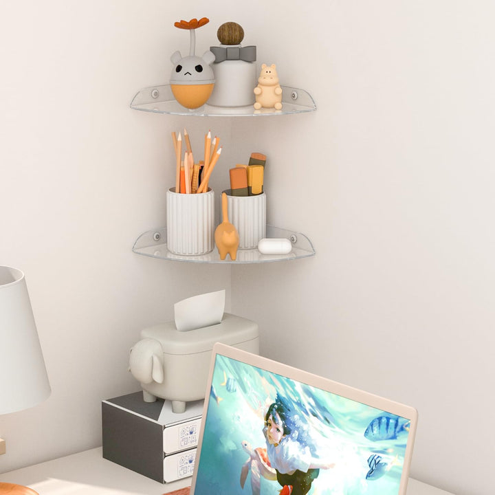 24x24CM Acryl Ecke Floating Regal Set von 2, Klare Ecke Wand Regal für Home Decor, Lautsprecher, Sic