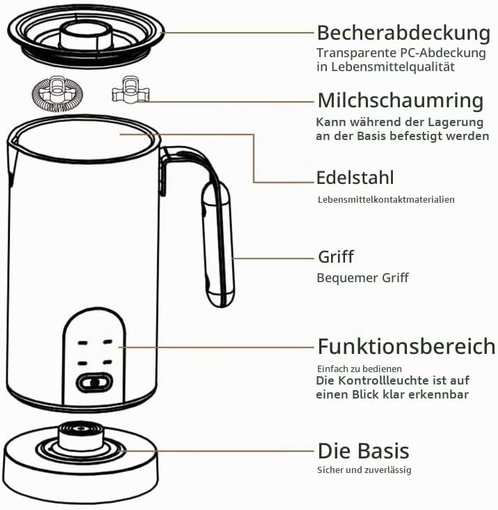 Elektrischer Milchaufschäumer Mit 4 Funktionen: Automatischer Milchaufschäumer Für Heisse Und Kalte