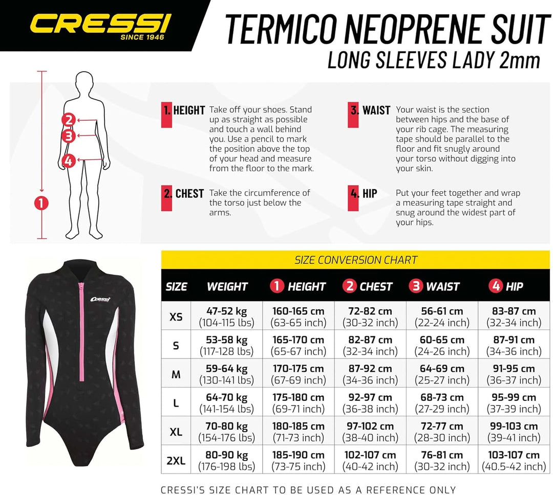 CRESSI Termico Lady Swimsuit 2 mm - Damen Schwimmanzug Langärmeligit oder Ärmellos, aus Stark Dehnba