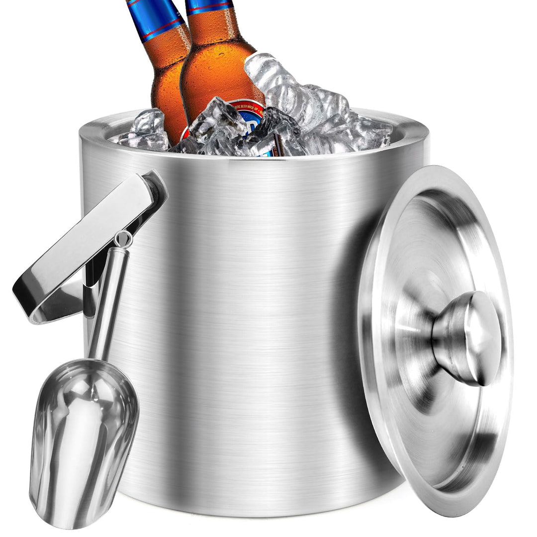 Eiskübel, 2L Eiswürfelbehälter mit Deckel & Schaufel Edelstahl Eiseimer für Eiswürfel doppelwandiger