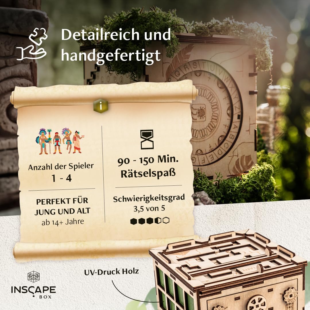 INSCAPE Maya´s Myths - Escape Room Spiel - XL Rätselbox Holz - Escape Box - 3D Puzzle Box - Knobelsp