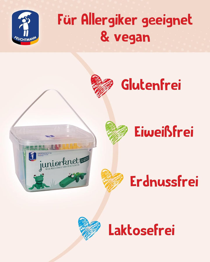Feuchtmann JUNiORKNET Edu Bucket | Knetset 14 x 100g weiche Kinderknete | vegane glutenfreie Spielkn