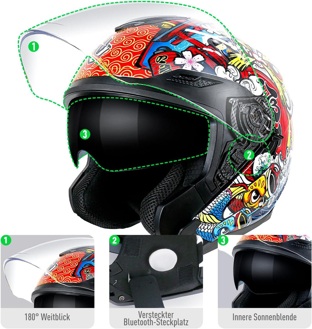 NENKI Jethelme Halbhelme Rollerhelm Sturzhelm Chopper Helm,Motorradhelm ECE 22.06 mit Doppelvisier S