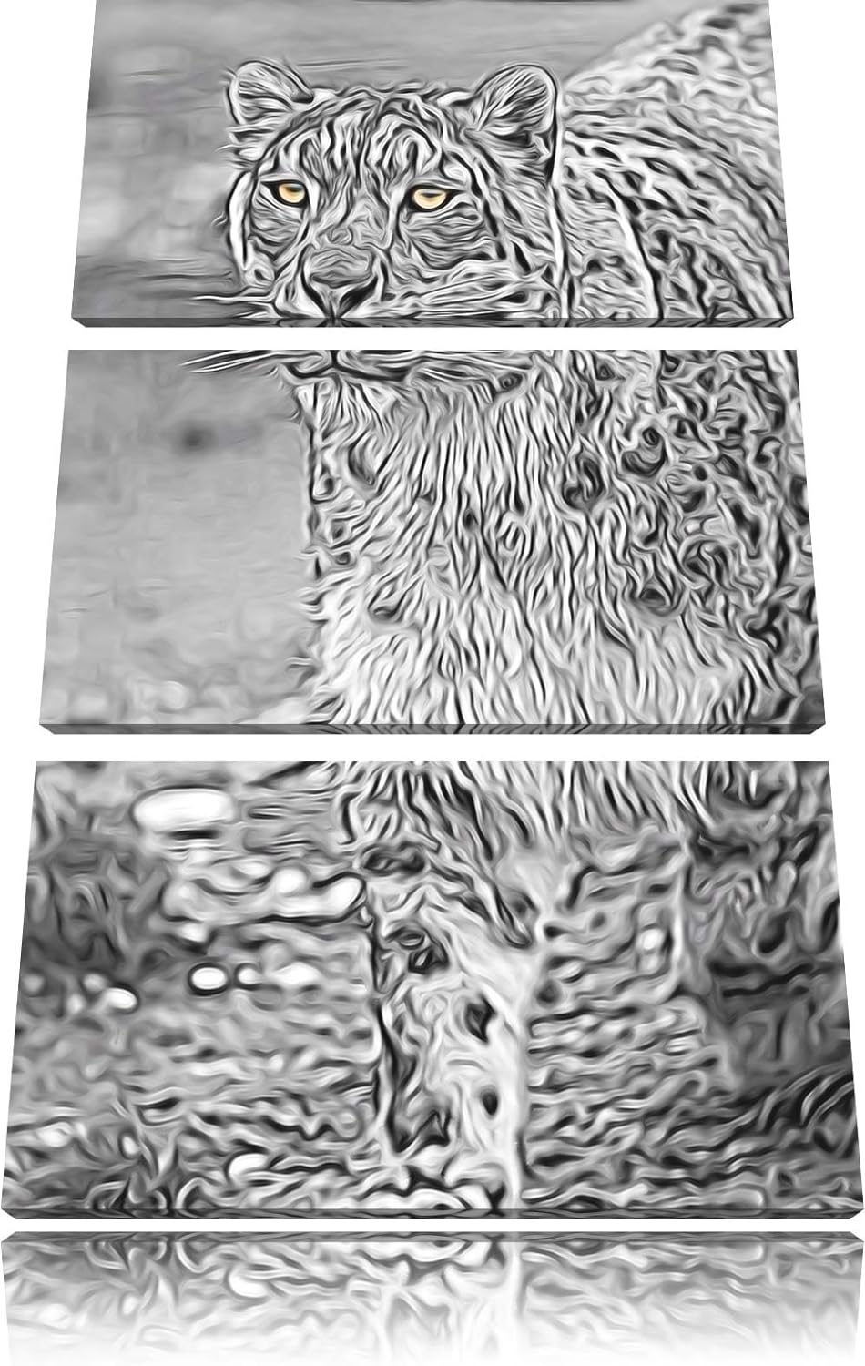 maiestätischer Schneeleopard schwarz/weiss Deluxe 3-Teiler Leinwandbild 120x80 Bild auf Leinwand, XX