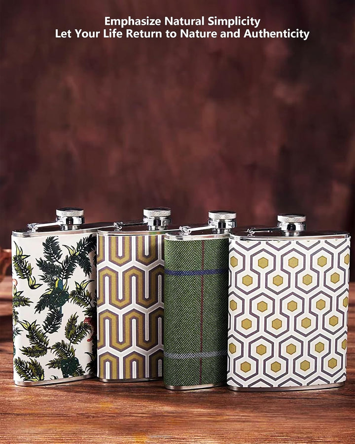 Luxuriöses 237 ml Edelstahl-Flachmann-Geschenkset mit 2 Schnapsgläsern und Trichter, lederbedruckter