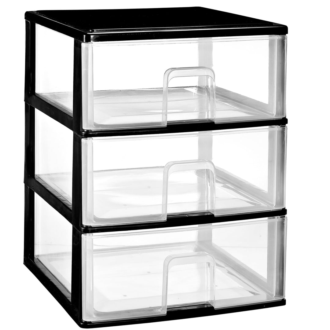 Schubladenbox mit 3 grossen Schubladen 38x37x47 cm - schwarz-transparent Kunststoff Drawer Tower Box