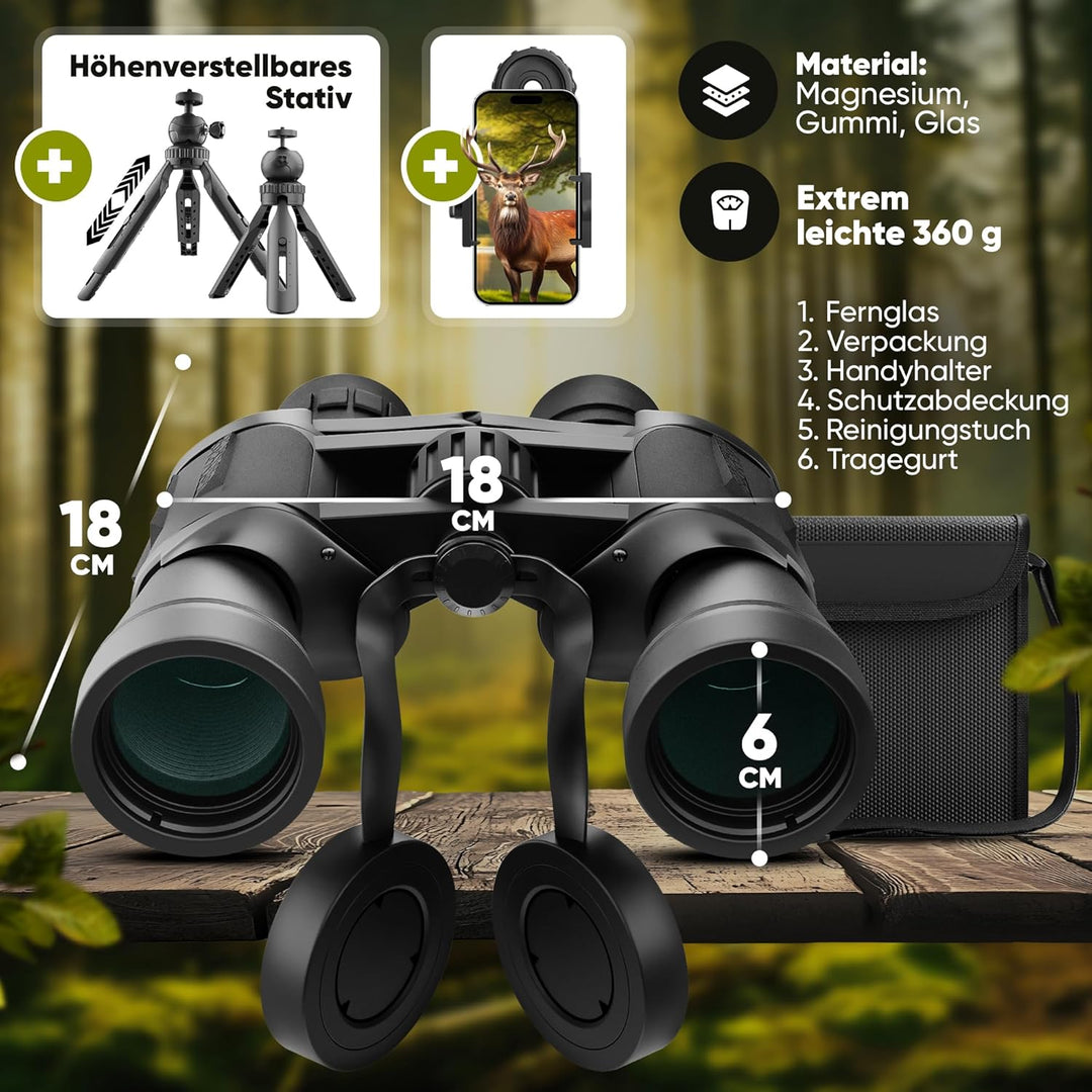Fernglas Erwachsene 10x50 für Anfänger und Profis, HD mit 25mm Augenmuschel, BAK4+FMC,wasserdicht,le