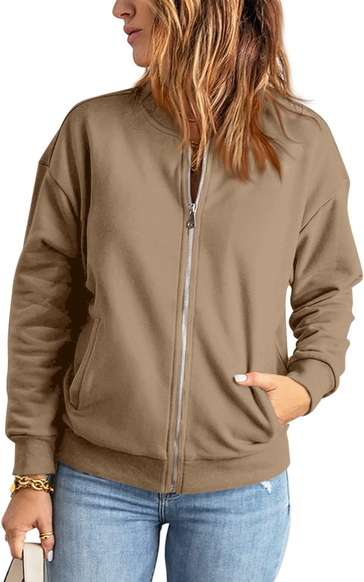 GeGekoko Zip Sweatshirt Damen übergrosse Jacket Sweatshirt Einfarbige Loose Langarm Tops Oberteile m