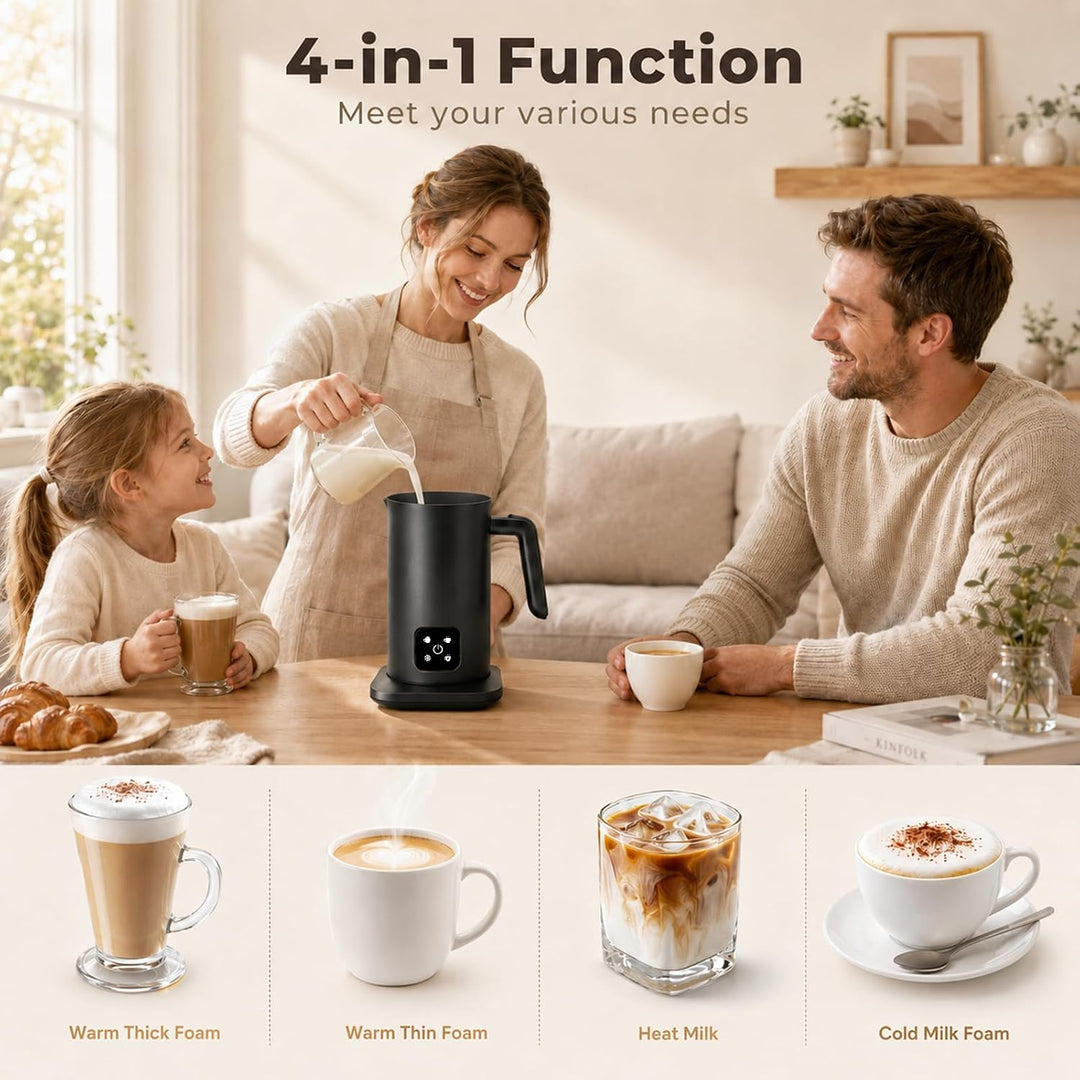 Viowey Milchaufschäumer Elektrisch 4 in 1, 350ml Silent-Motor, Auto-Abschaltung, Antihaftbeschichtun
