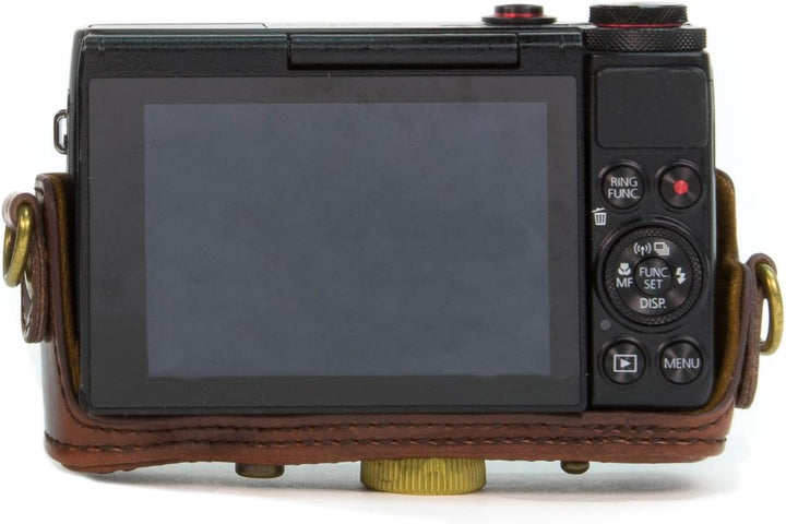 MegaGear Ever Ready Leder Kameratasche mit Trageriemen kompatibel mit Canon PowerShot G7 X Dunkelbra