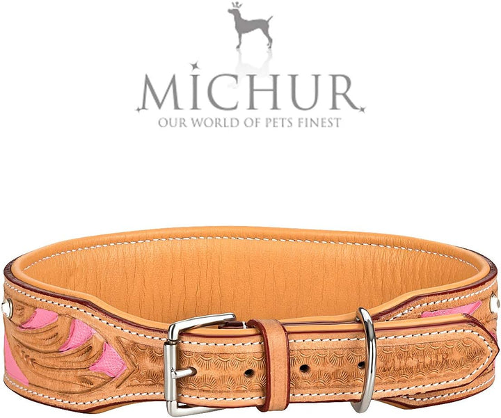 MICHUR Pinklady Hundehalsband Leder, Lederhalsband Hund, Halsband, Leder, BEIGE, Caramel, Braun, PIN