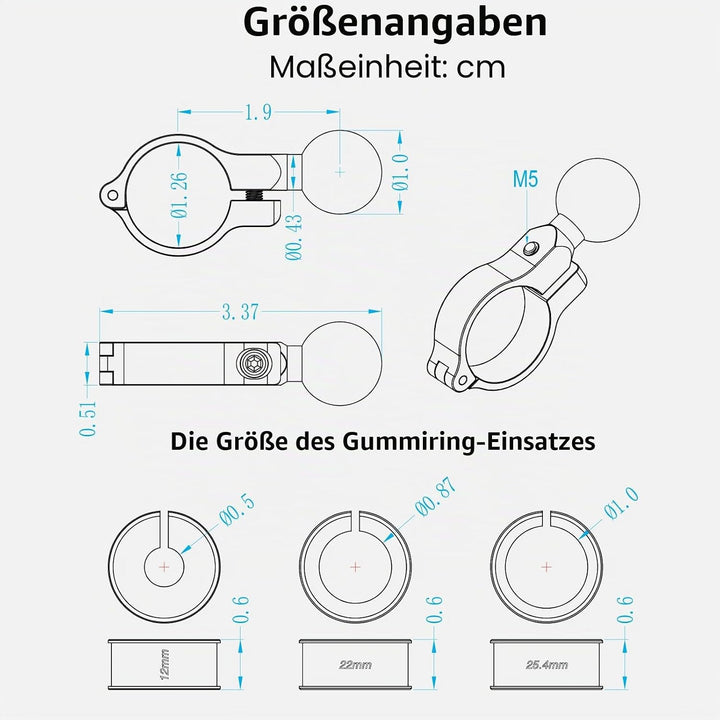 BRCOVAN 2St, Lenkerhalterung aus Aluminiumlegierung mit 1 Zoll TPU-Kugel für Rundschienendurchmesser