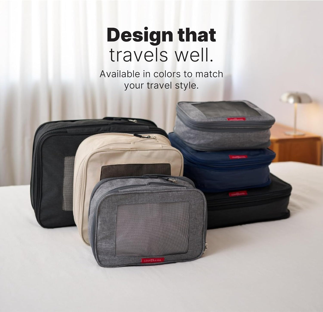 LeanTravel Kompressionswürfel Gepäckorganizer für Reisen mit Doppelreissverschluss (3) Set LeanTrave