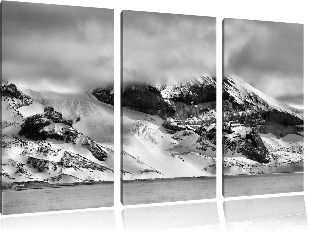Pixxprint schneebedecktes Gebirge als Leinwandbild/Grösse: 3 Teilig (120x80) cm/Wandbild/Kunstdruck/